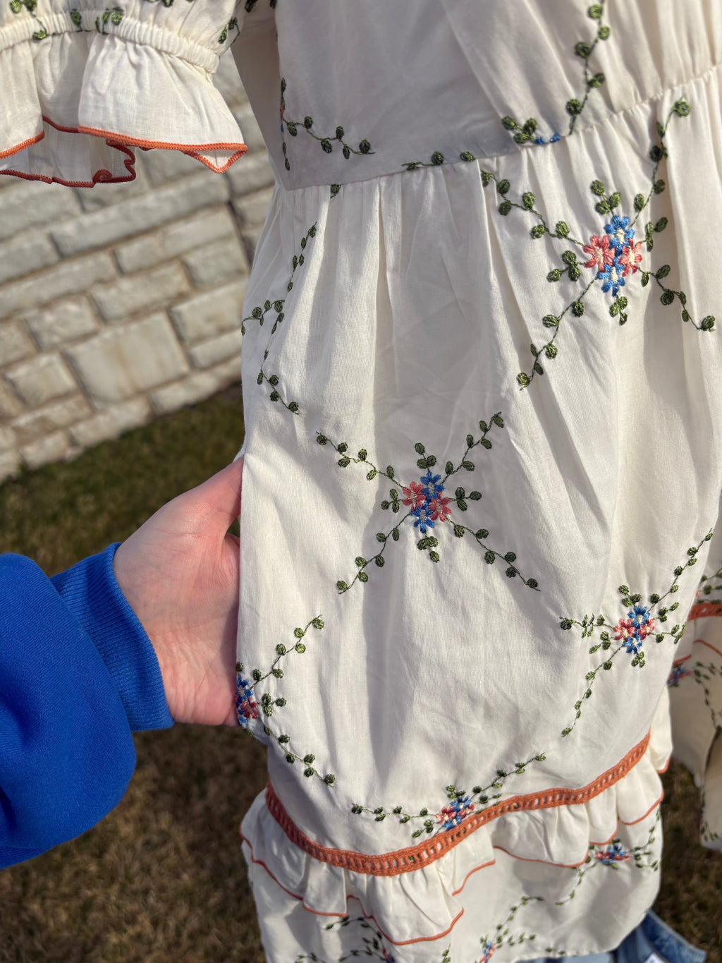 Embroidered Ruffle Collar Cotton Dress