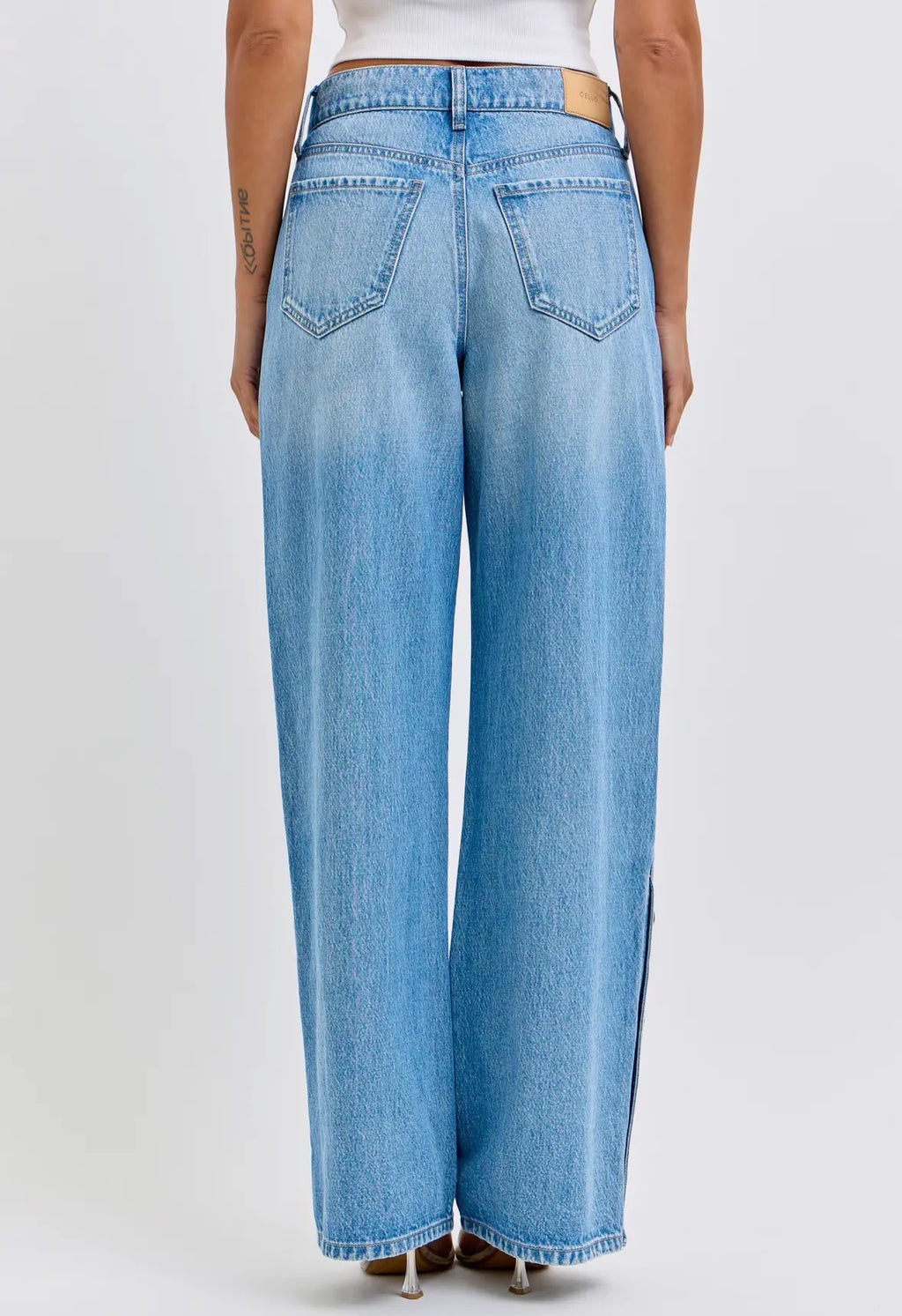 High Rise Wide Leg Jeans with Side Buttons