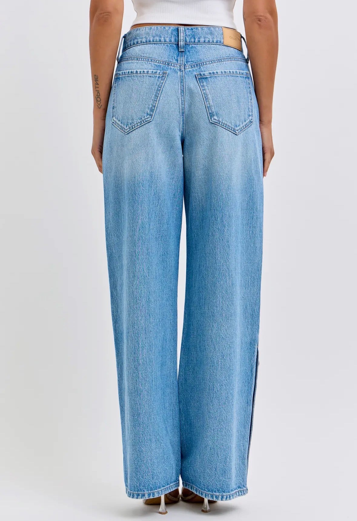 High Rise Wide Leg Jeans with Side Buttons