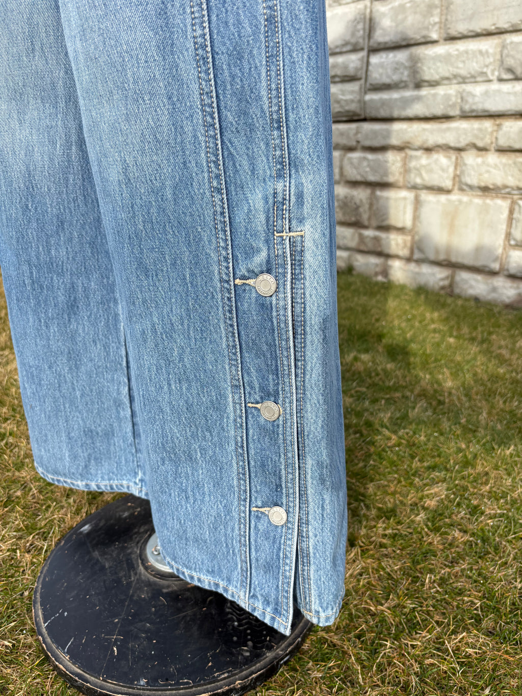 High Rise Wide Leg Jeans with Side Buttons