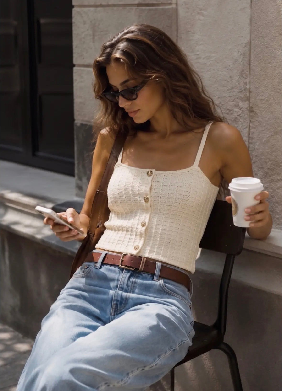Button front knit cami