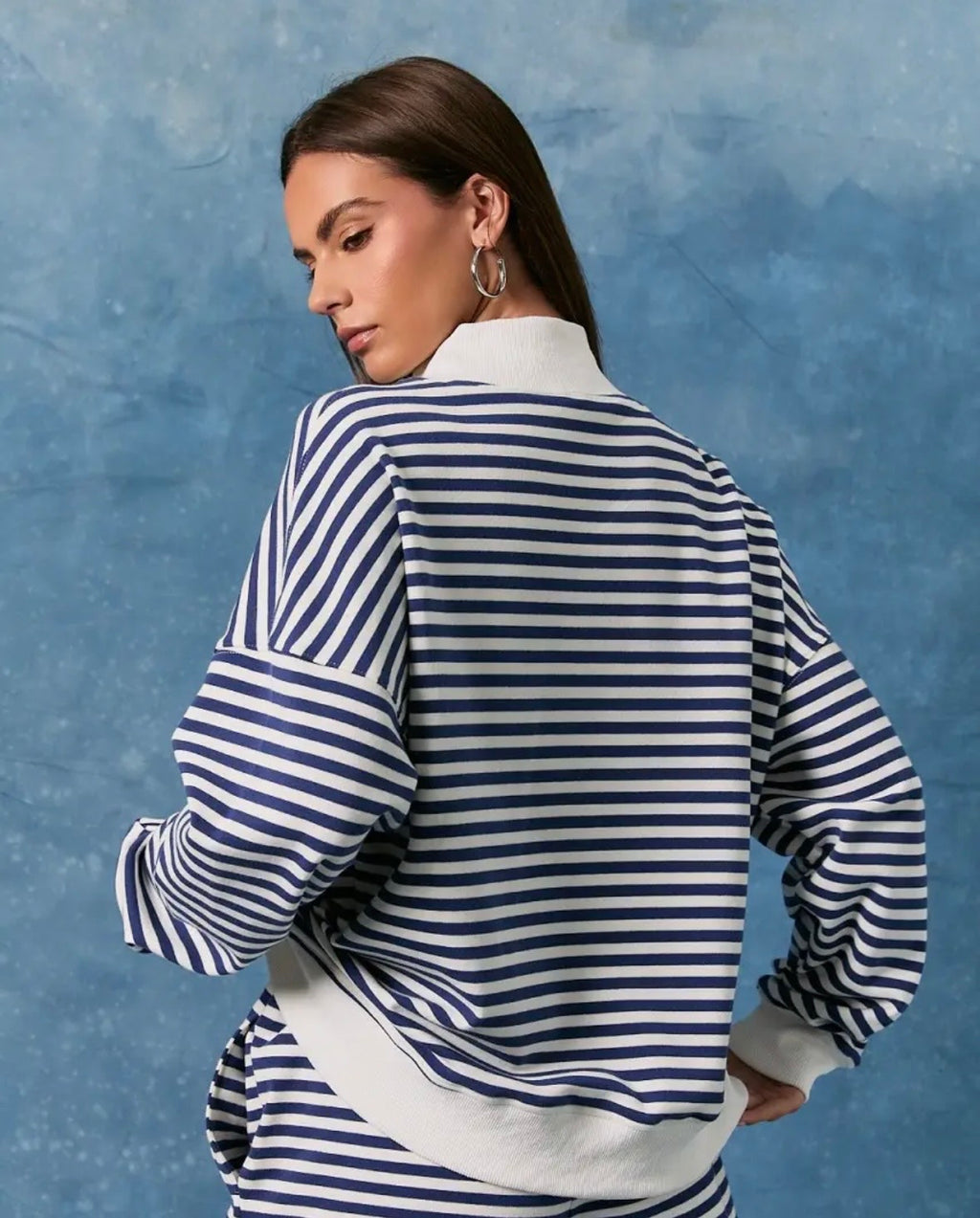 Stripe mock neck sweatshirt