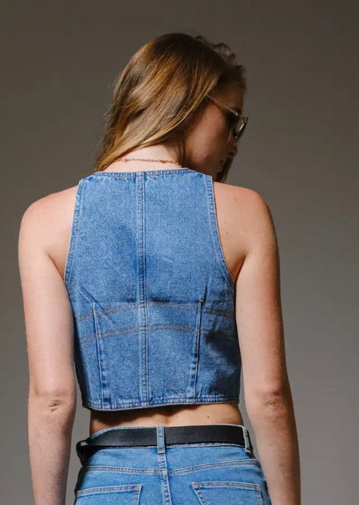 Denim crop vest