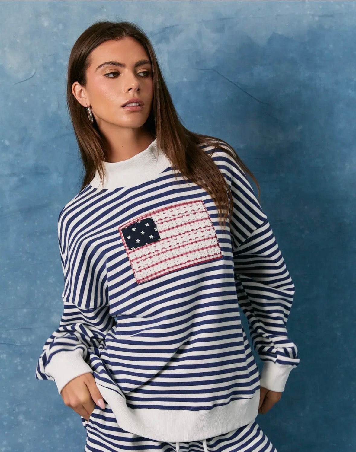 Stripe mock neck sweatshirt