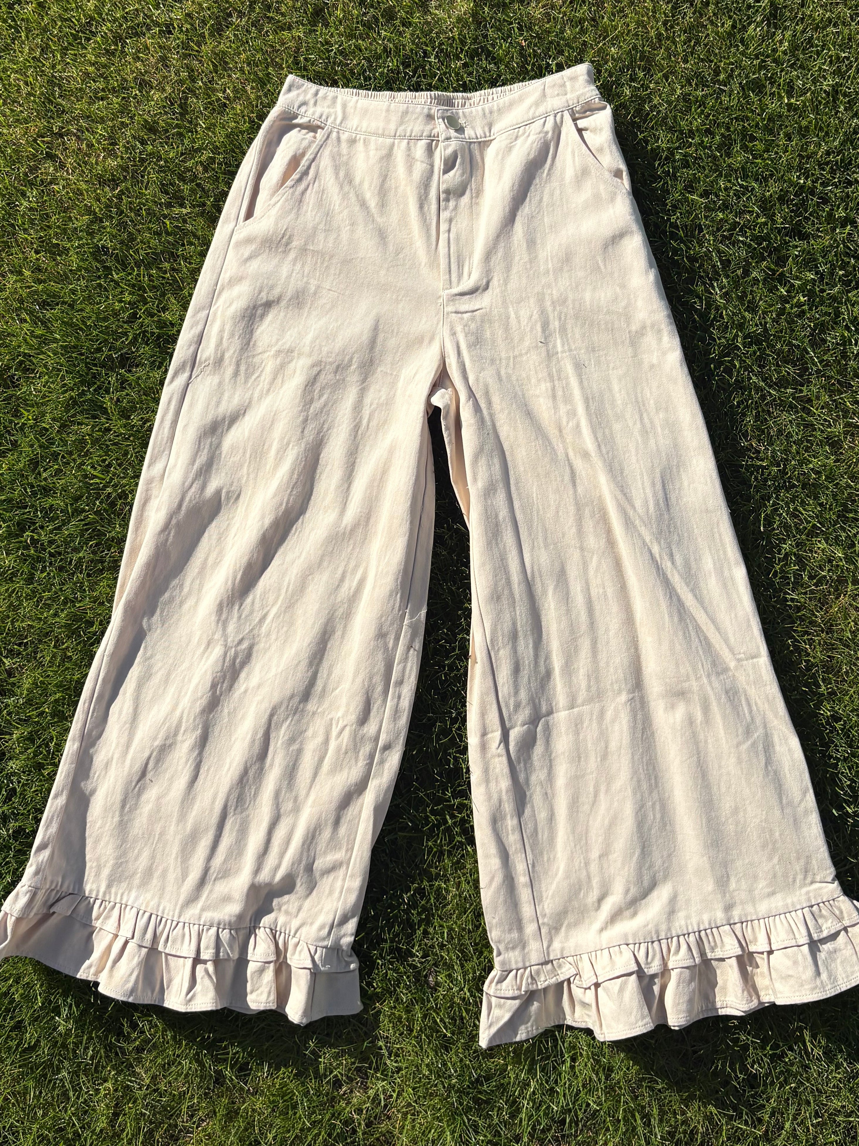 Ruffle Hem Wide Legs Pants