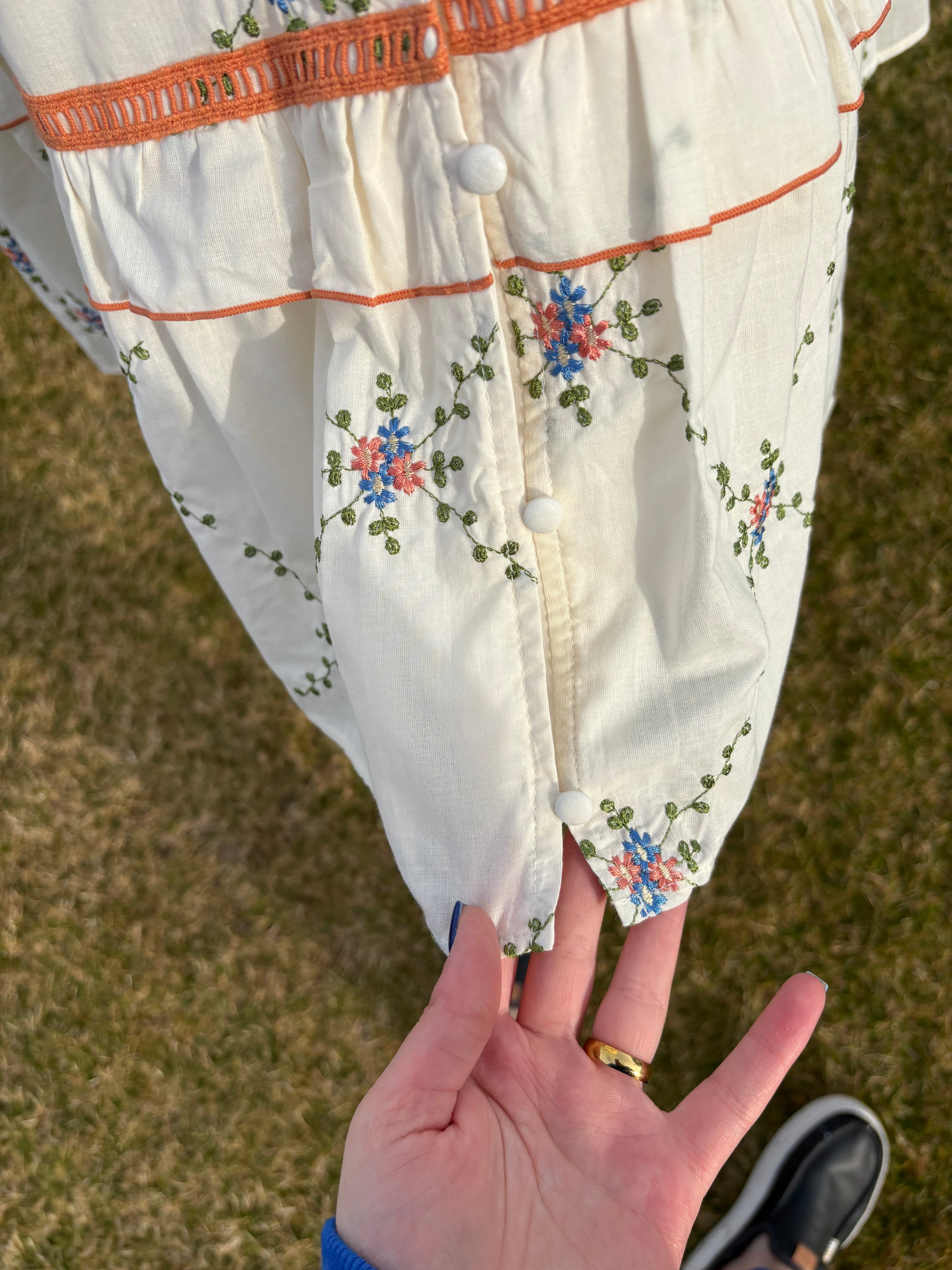 Embroidered Ruffle Collar Cotton Dress