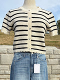 Scalloped edge striped cardigan