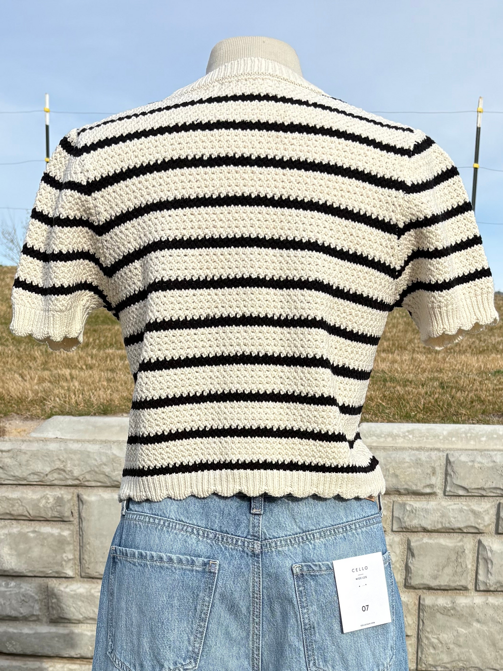 Scalloped edge striped cardigan